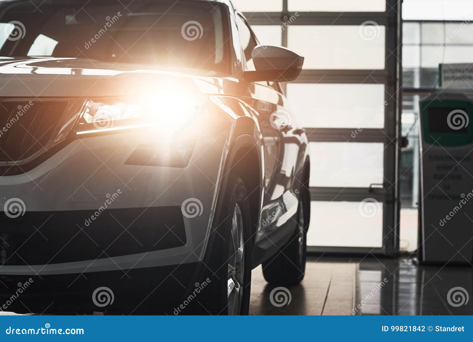 The Headlights and the Hood of a New Luxury Car Stock Photo Image of