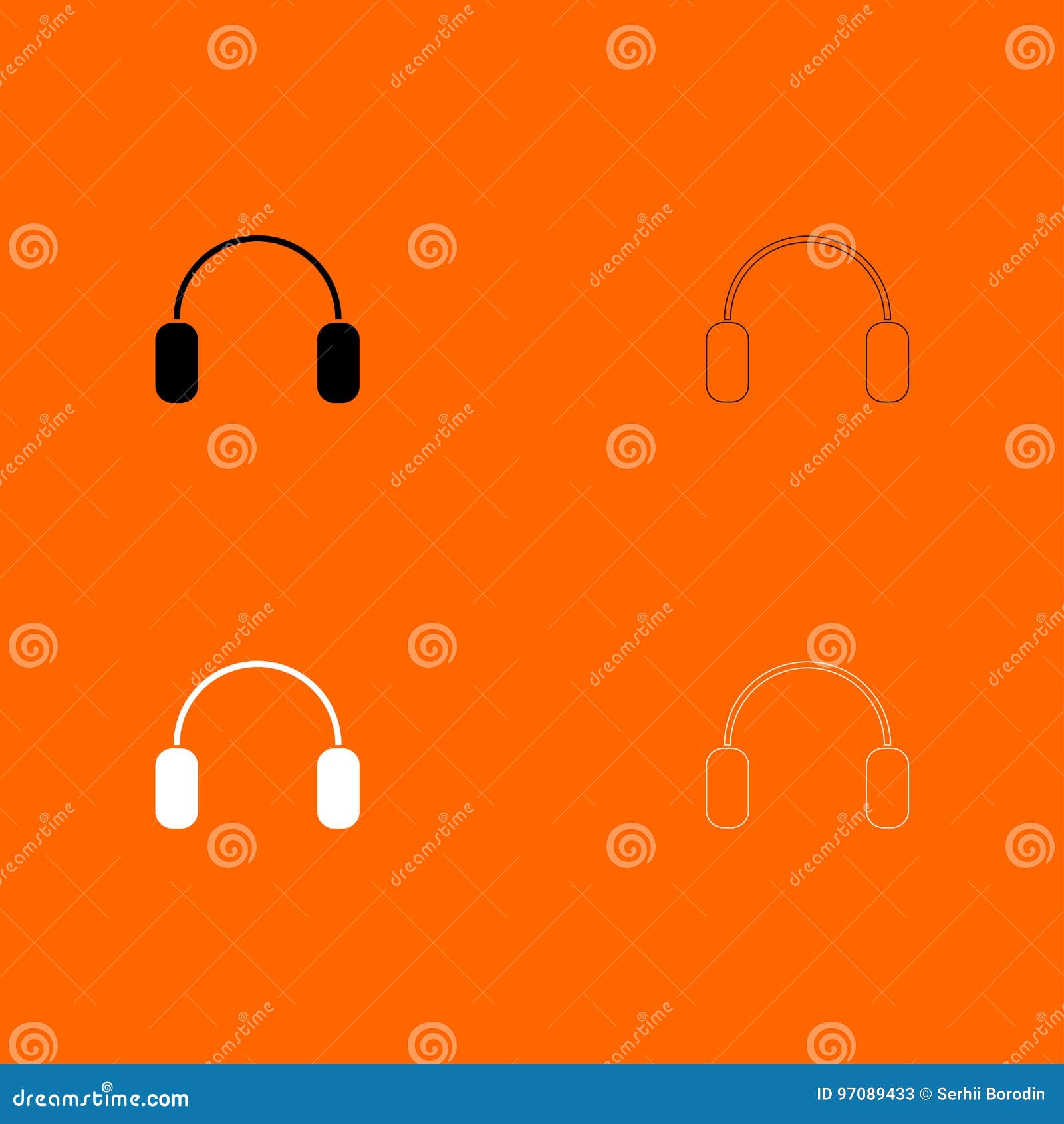 Headphone Black and White Set Icon . Stock Vector Illustration of