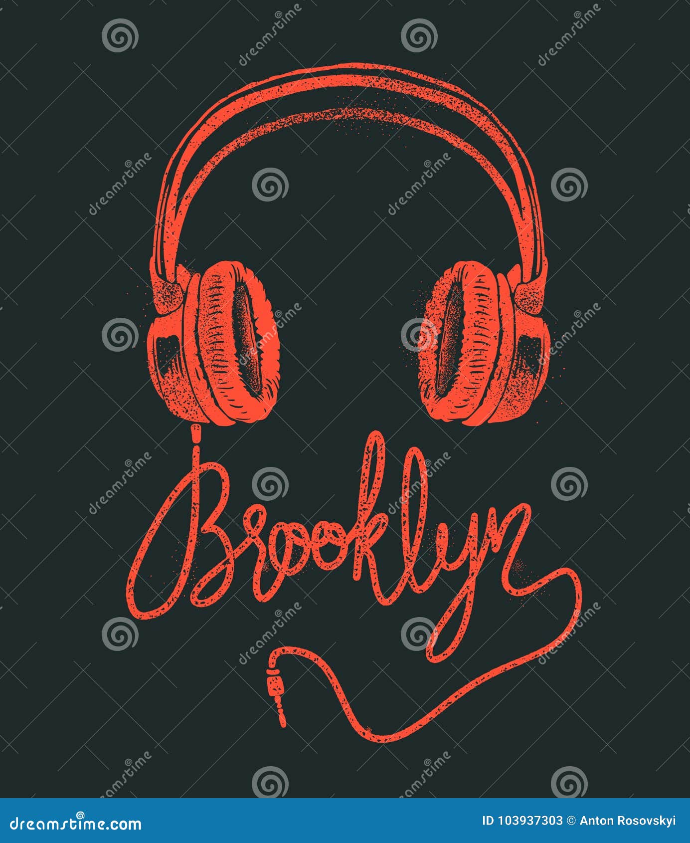 headphone brooklyn hand drawing, grunge  .