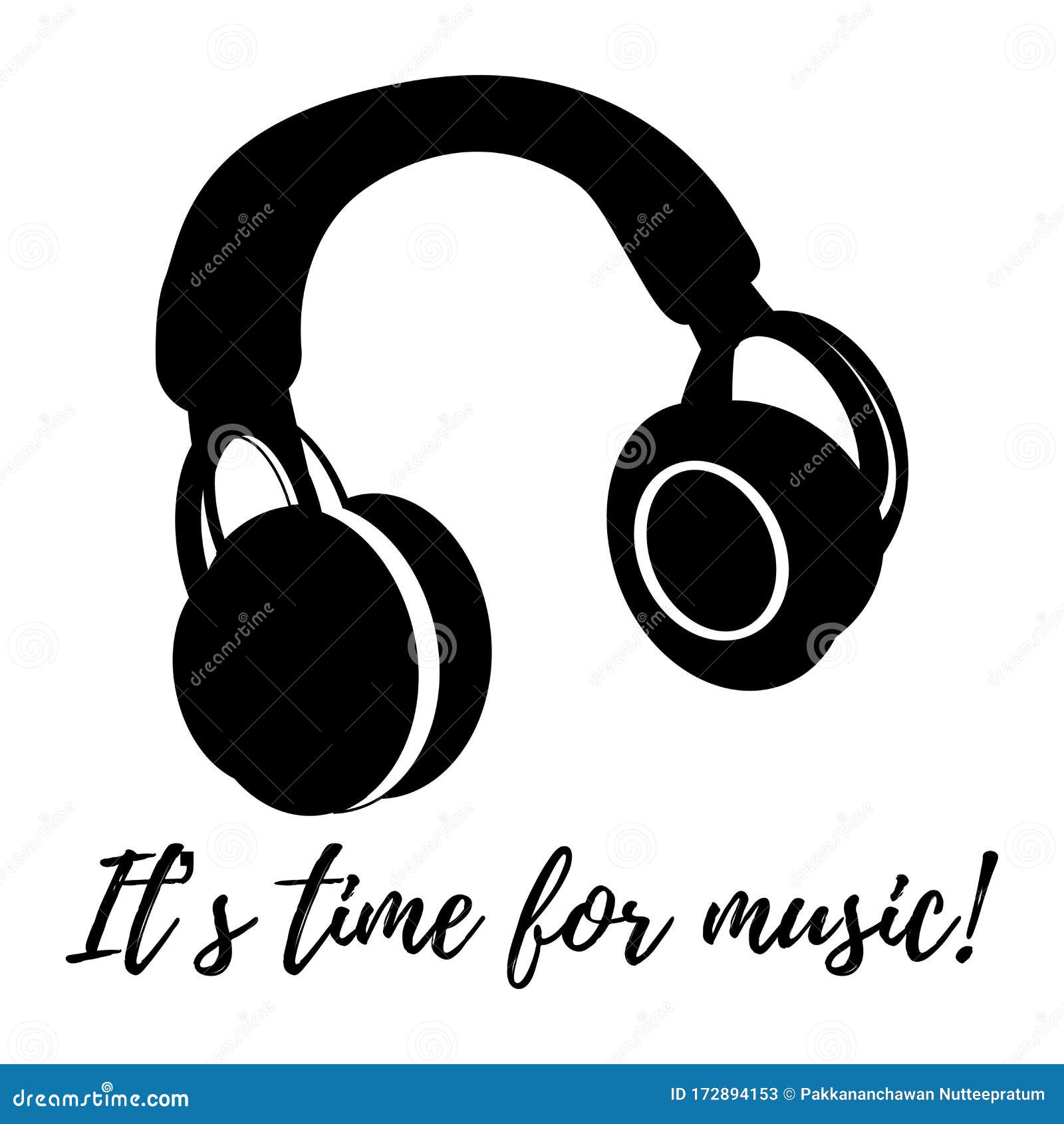 Headphone Icon in Black and White Color and it`s Time for Music! Text on  White Background Stock Vector - Illustration of headphone, headset:  172894153