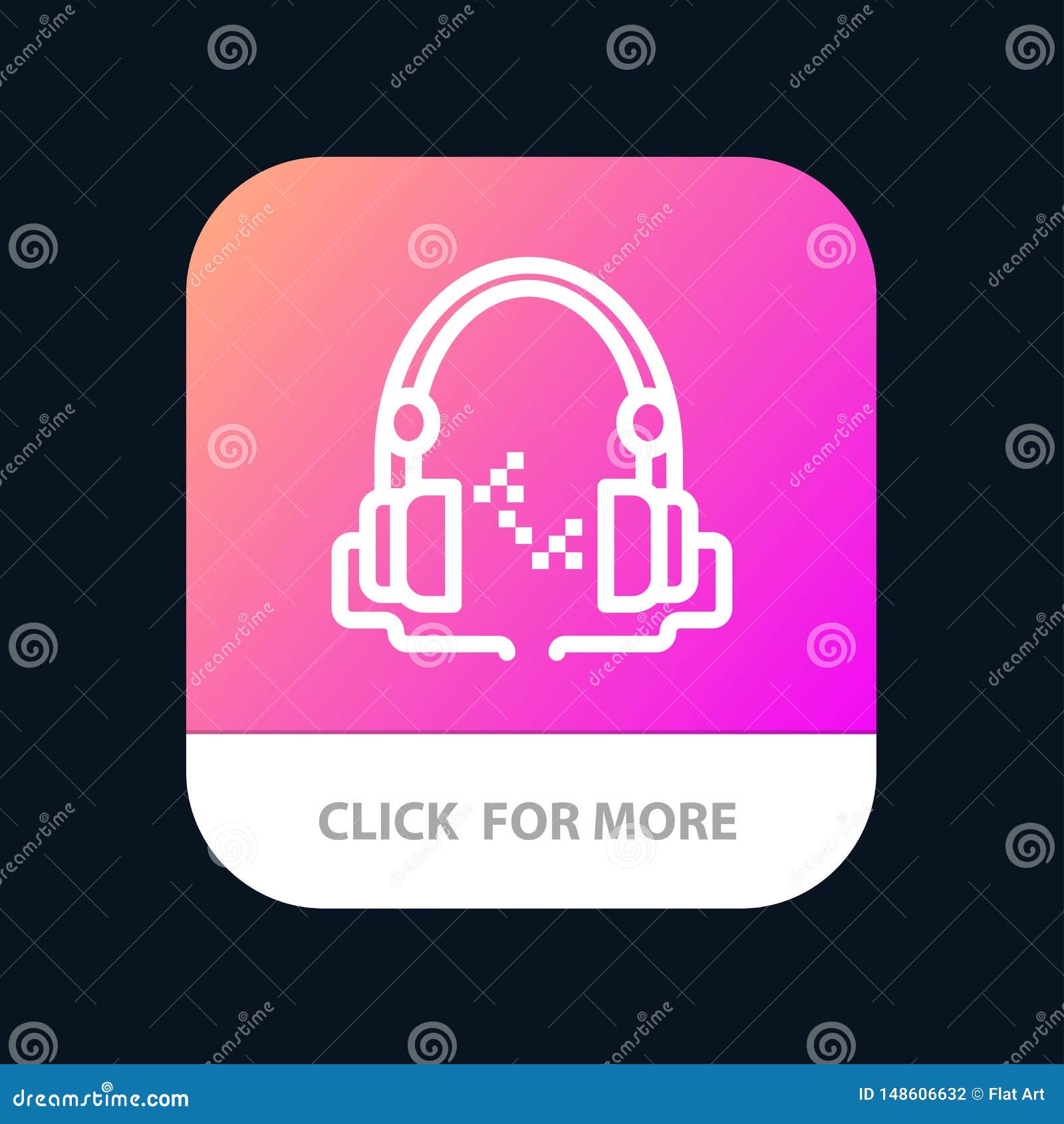 Headphone, Music, Audio, Hand Free Mobile App Button. Android and IOS
