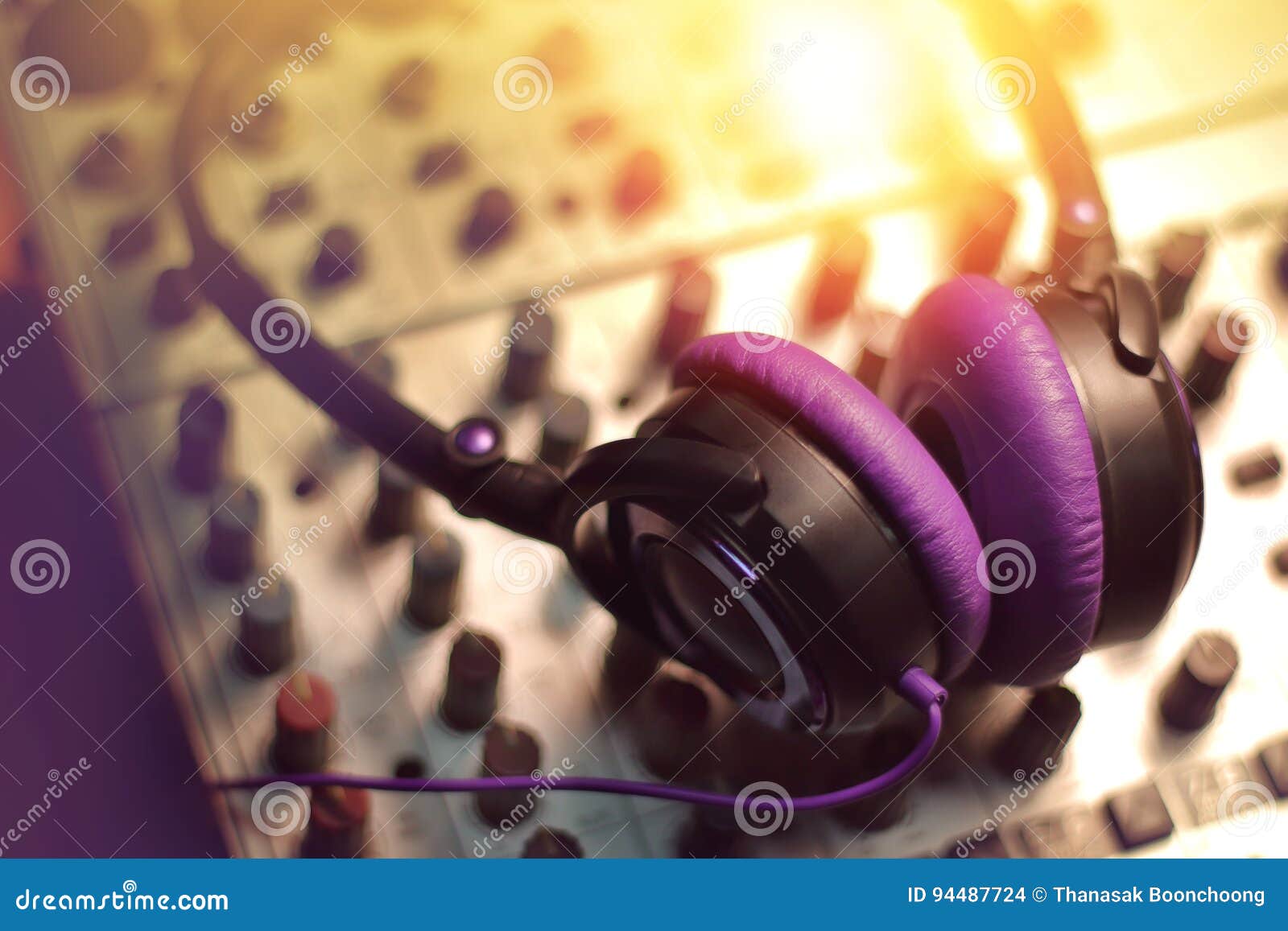 Headphone on Sound Mixer in the Studio. Stock Photo Image of broadcast, entertainment 94487724