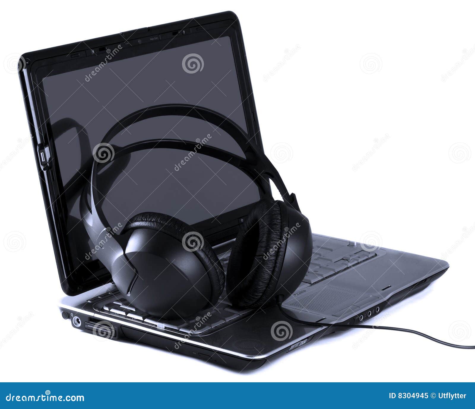 Headphones and Laptop on White Background Stock Image Image of cable