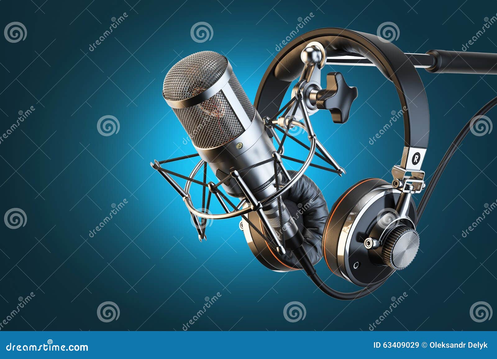 headphones on microphone stand