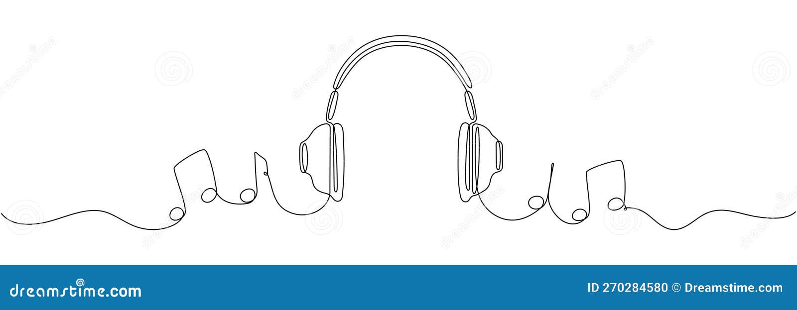 Headphones with Music Notes Continuous One Line Drawing. Stock Vector