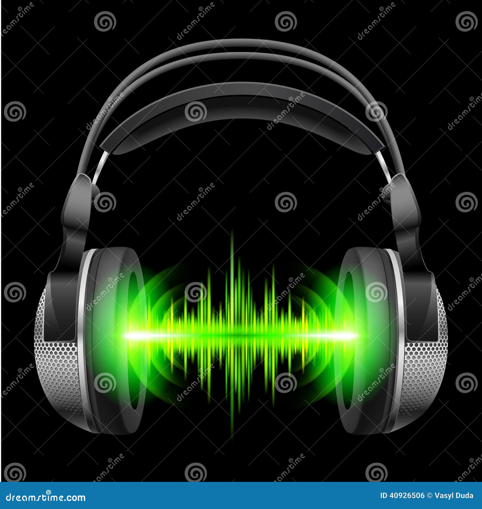 DJ Headphones with green sound wave vector line icon