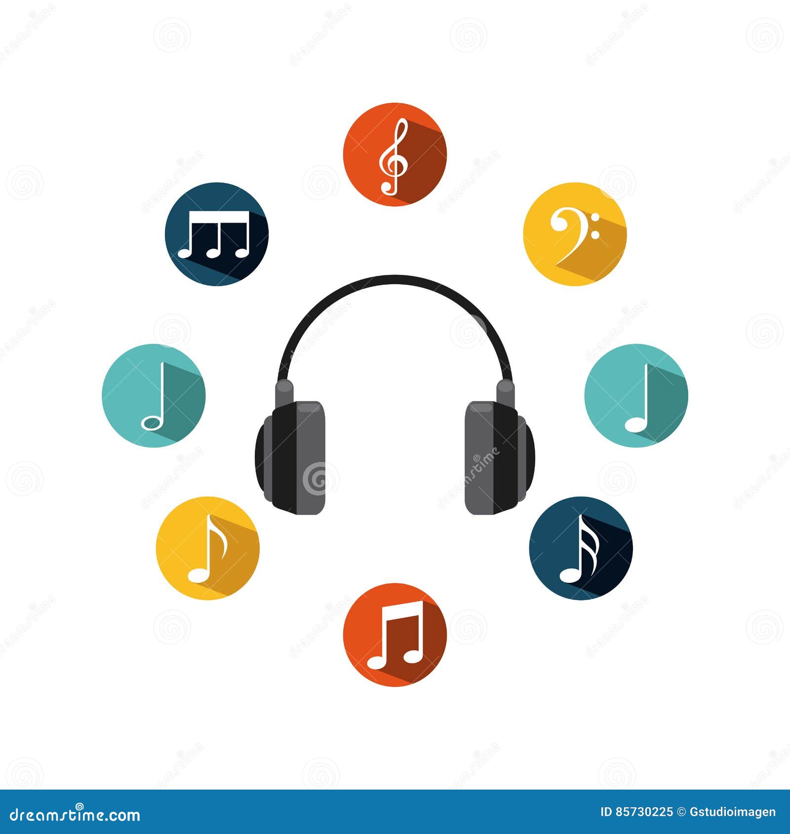 Headphones with Musical Notes Stock Vector - Illustration of element