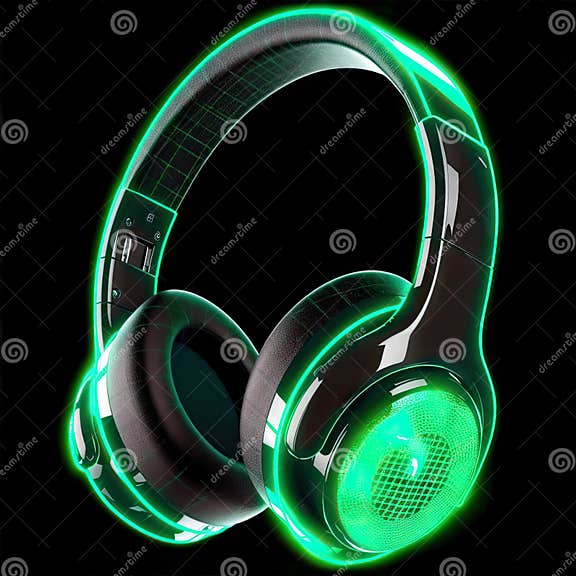 Headphones neon green. stock illustration. Illustration of technology