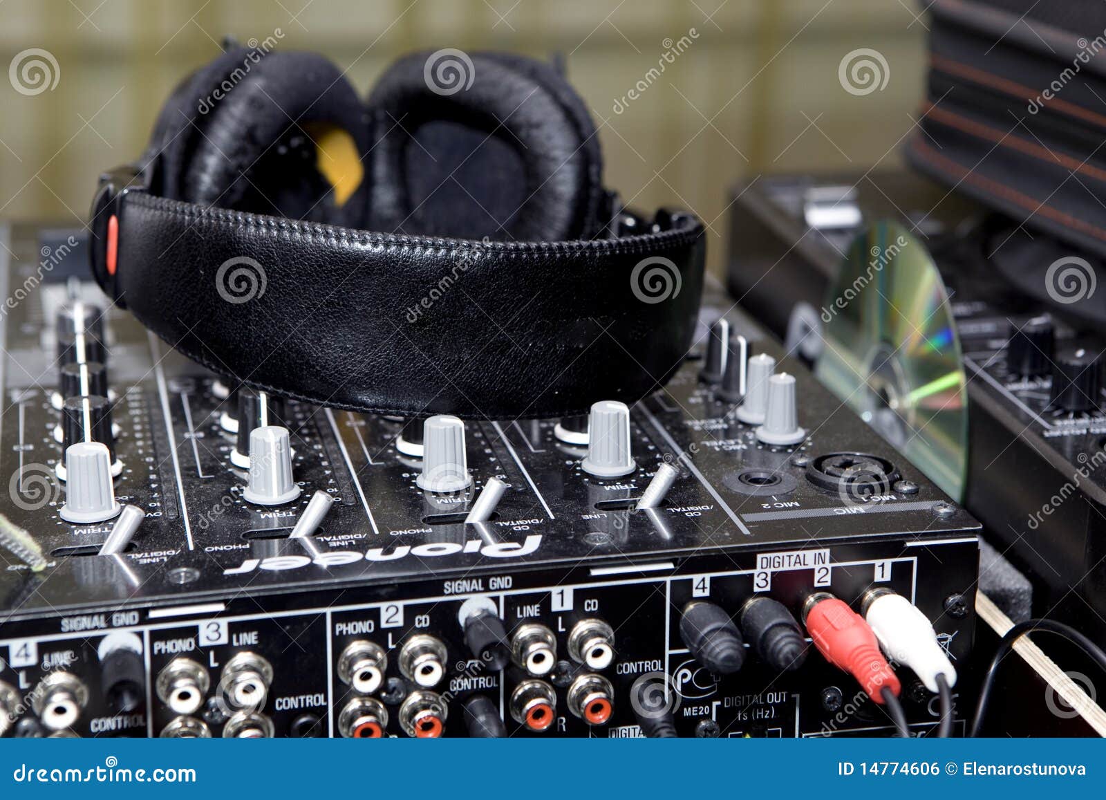 Headphones on sound mixer stock photo. Image of mixing 14774606