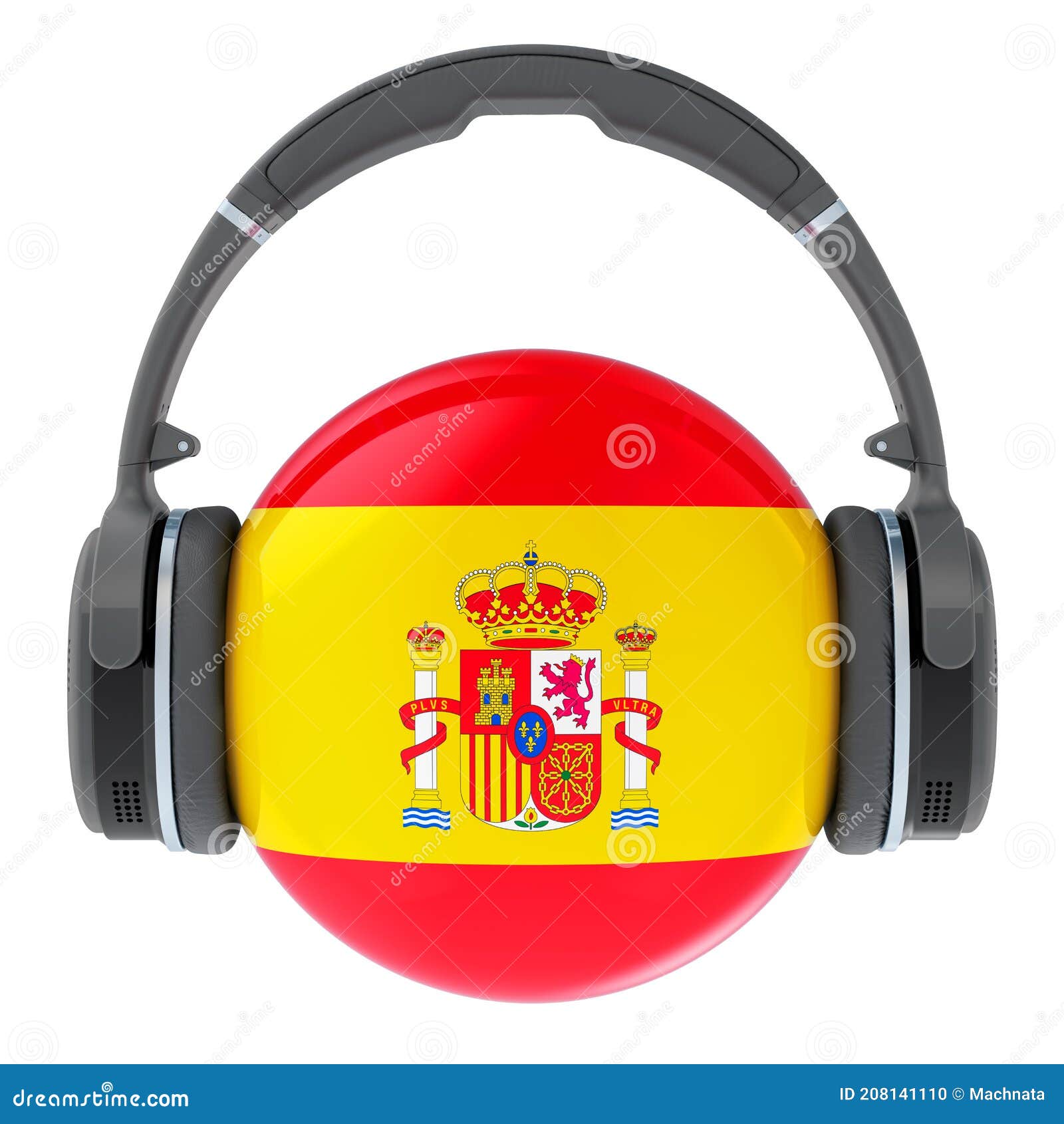 Headphones with Spanish Flag, 3D Rendering Stock Illustration