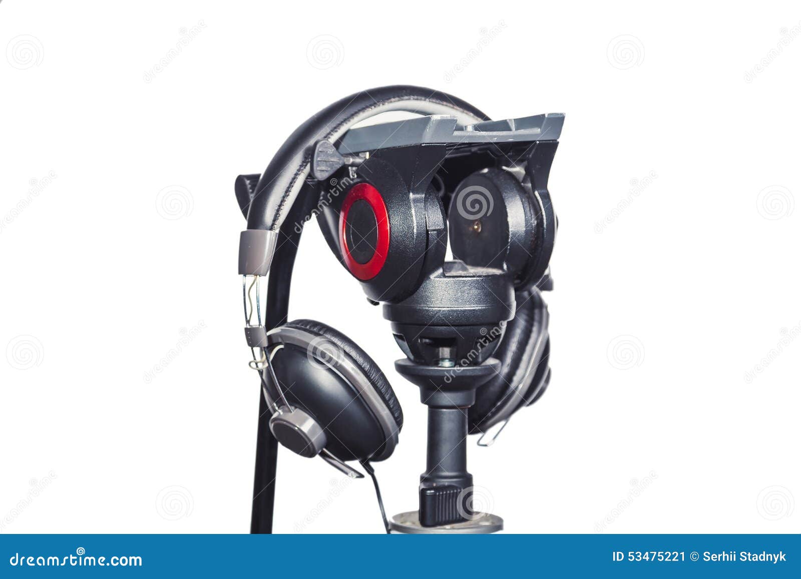 headphones and a tripod on a white background musica, audio recording