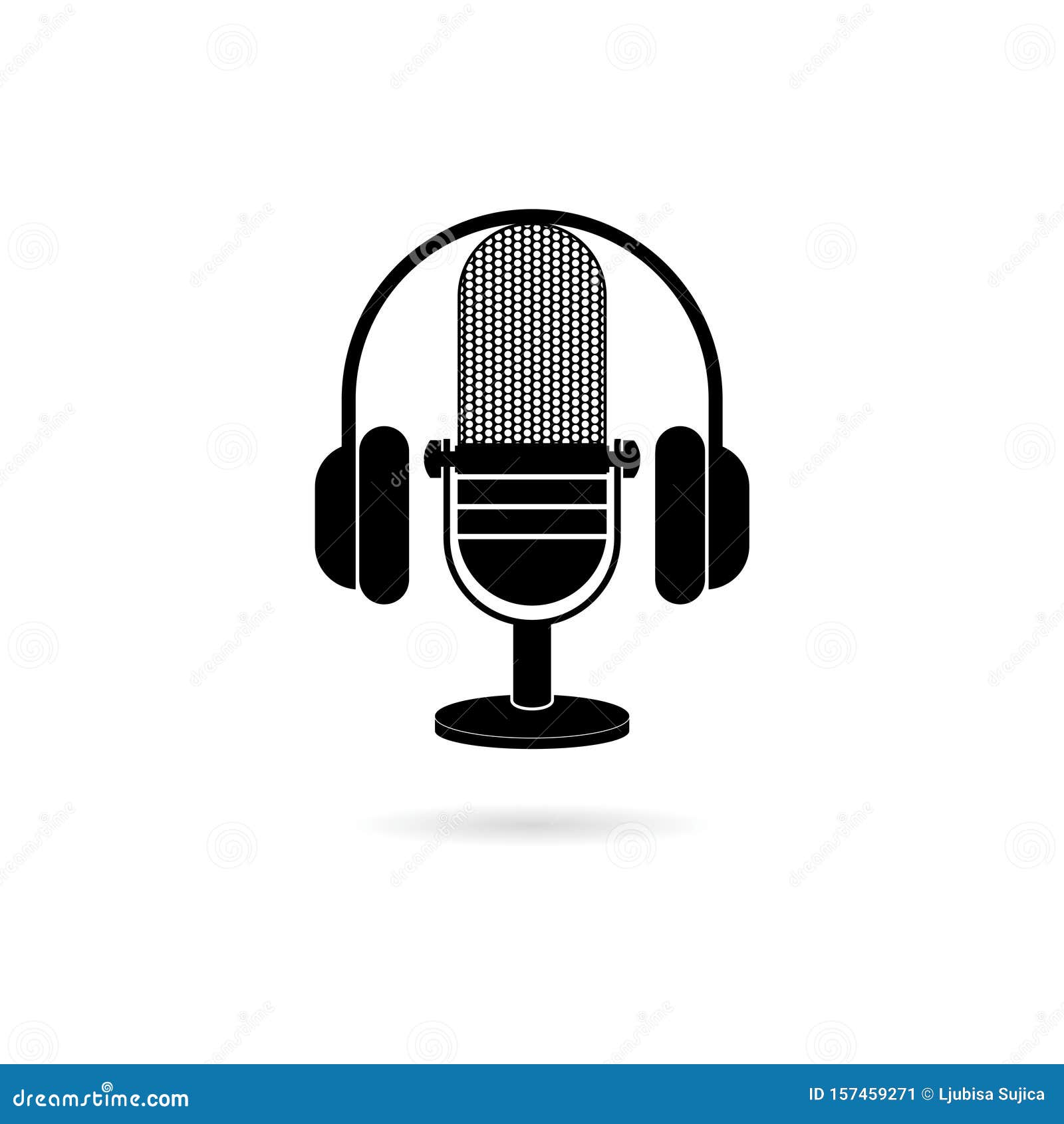 Headphones and Vintage Microphone Flat Icon Stock Vector Illustration