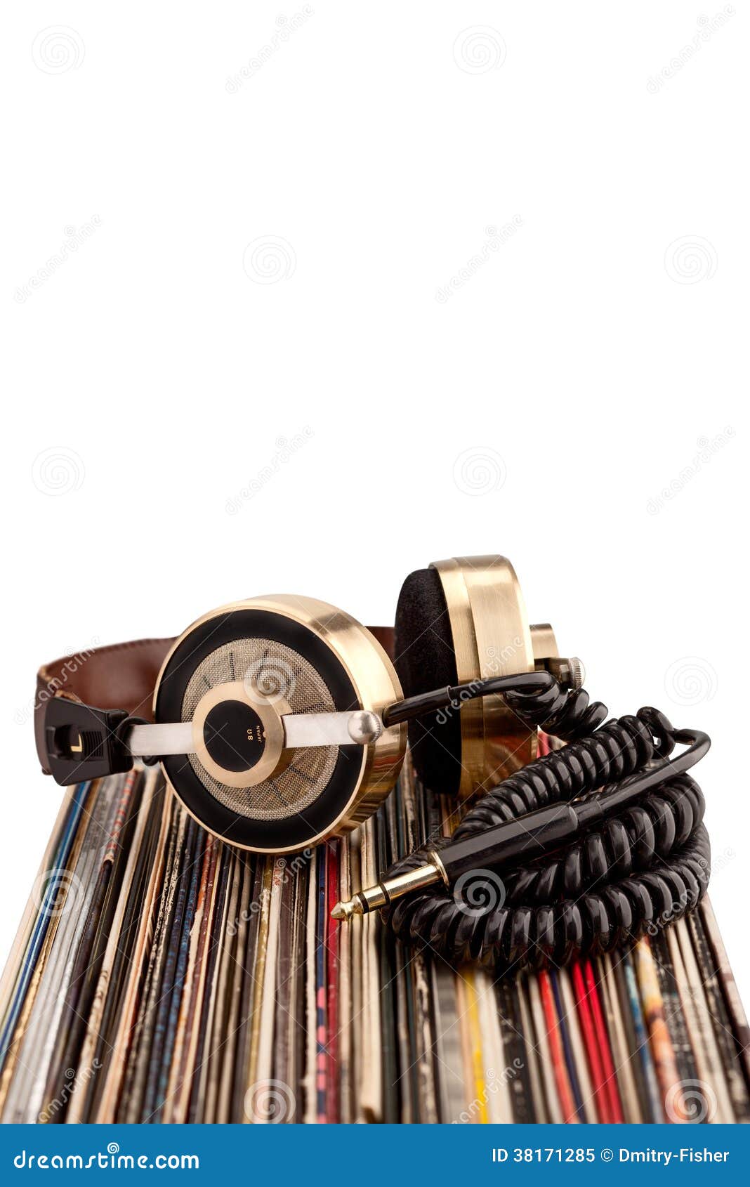 Headphones and Vinyl Records. Stock Image Image of listening