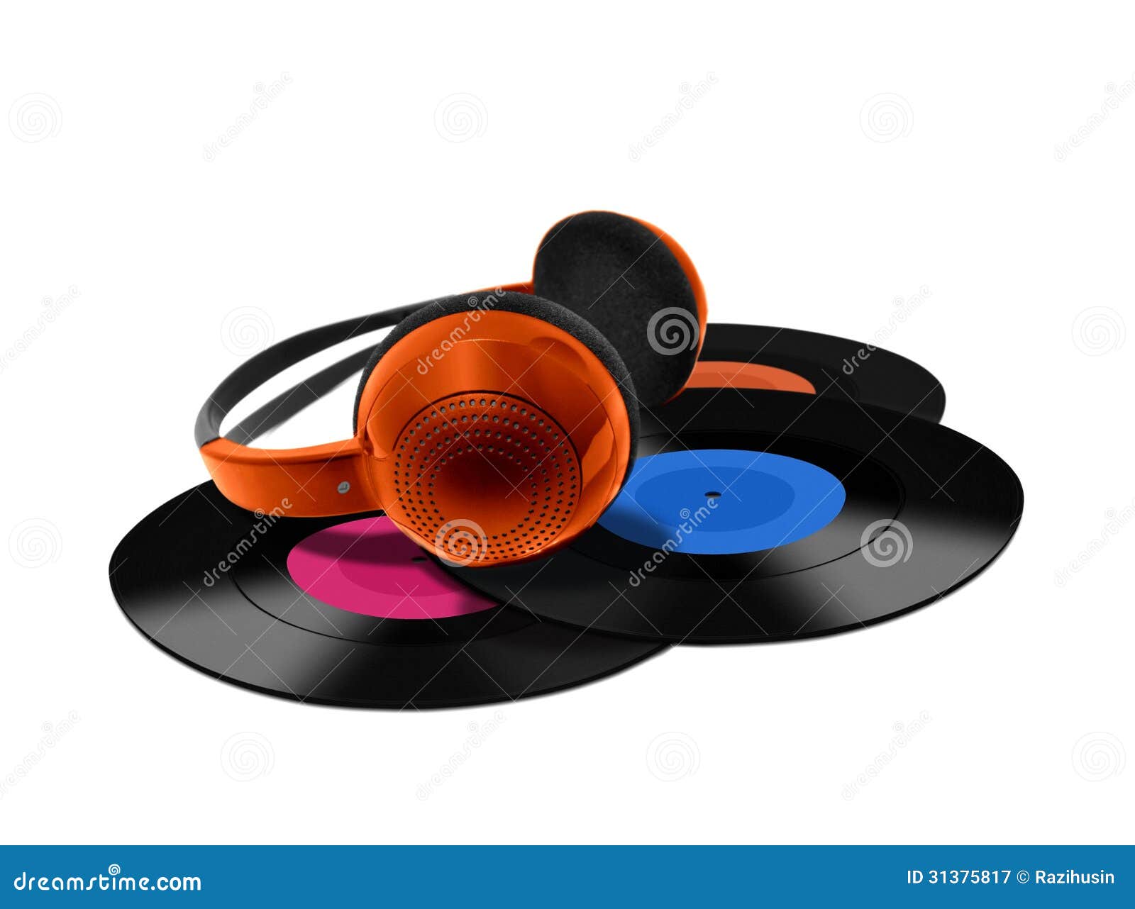 Headphones and Vinyl Records Stock Illustration Illustration of