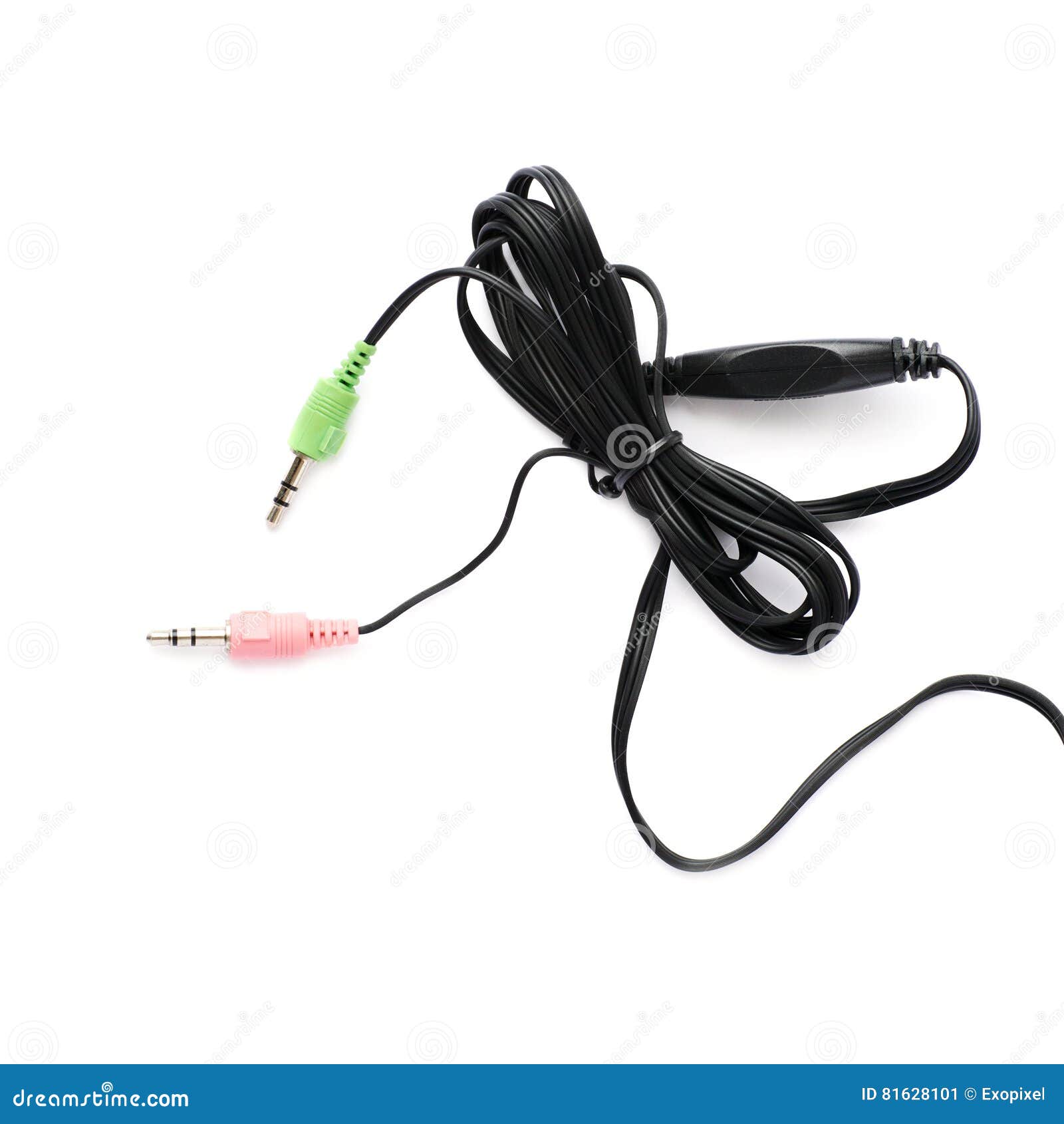 Headphones Volume Control, Headphone Jack and a Microphone Jack Isolated Over White Background