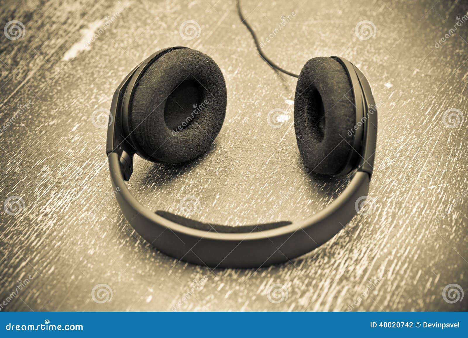 Headphones on a Wooden Table Stock Photo Image of disco, plastic