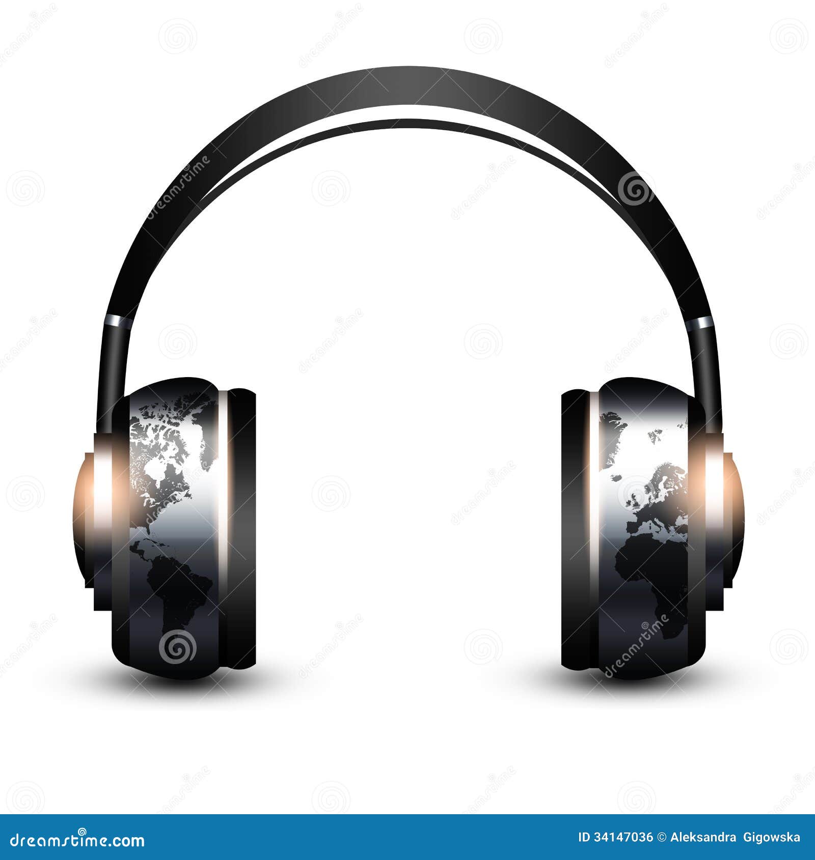Headphones with World Map Over White Stock Illustration Illustration