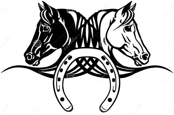 Heads of Black and White Horses with Shoe Stock Vector - Illustration ...