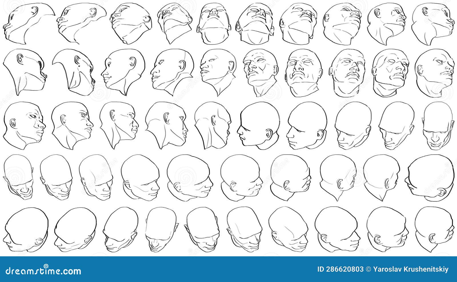 50 Heads (Difficult Foreshortening) - Digital Art Stock Illustration ...