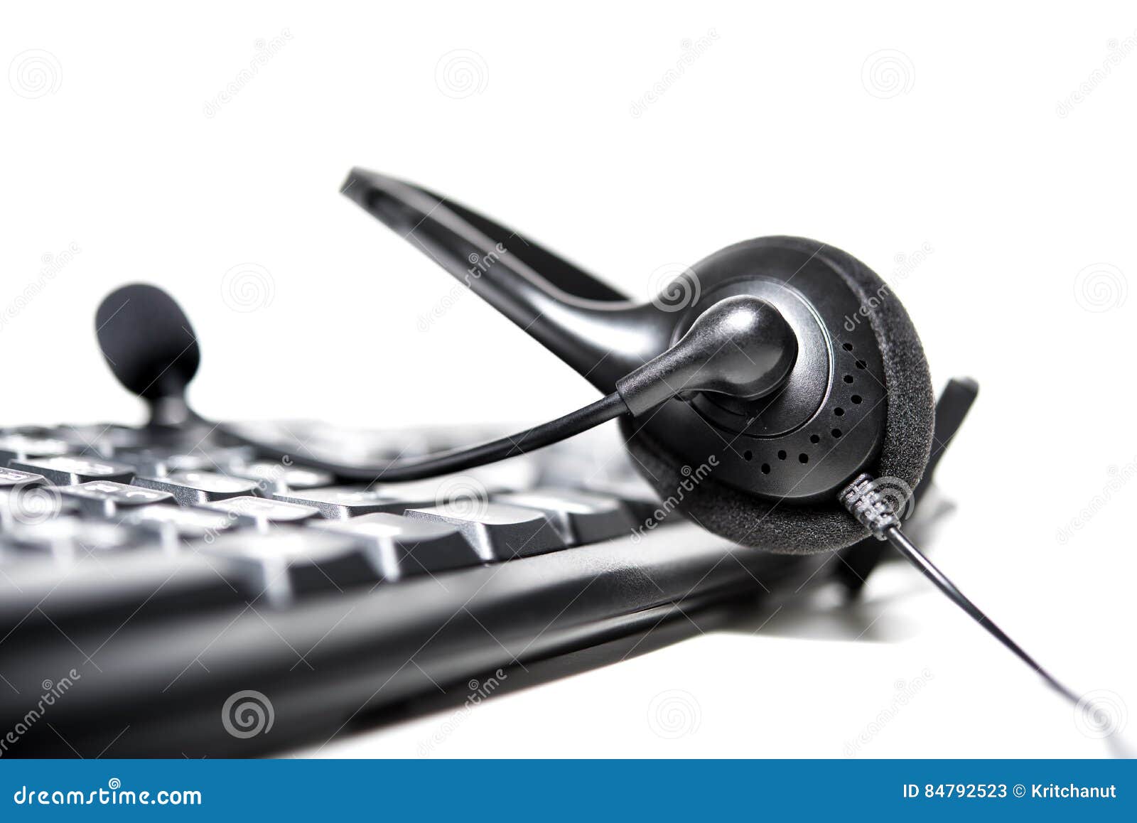 Headset with Microphone on Computer Keyboard Stock Image Image of