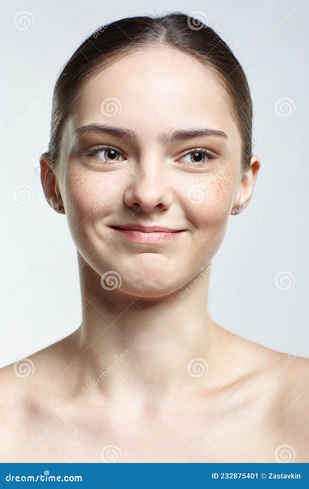 Headshot Of Emotional Female Face Portrait With Cheerful Facial