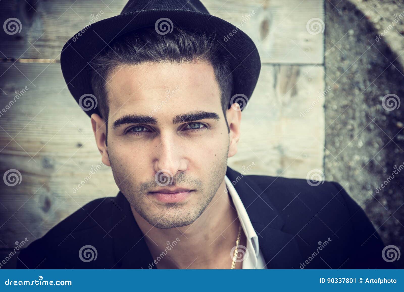 Headshot of Handsome Young Man with Hat Stock Image - Image of handsome ...