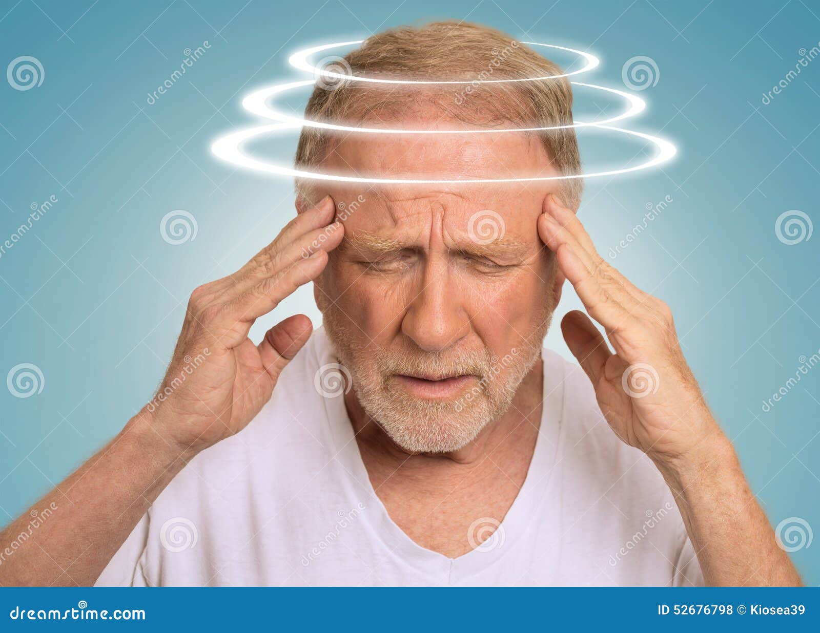 headshot senior man with vertigo suffering from dizziness