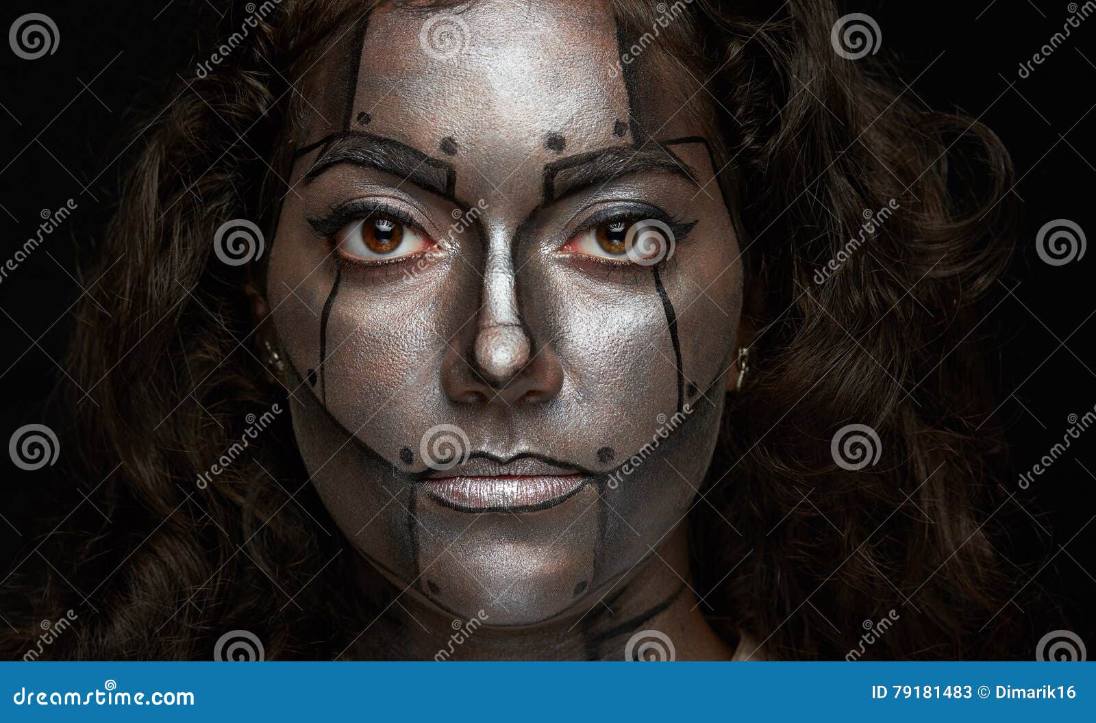 Headshot of Women with Metal Paint Stock Image - Image of person, robot ...