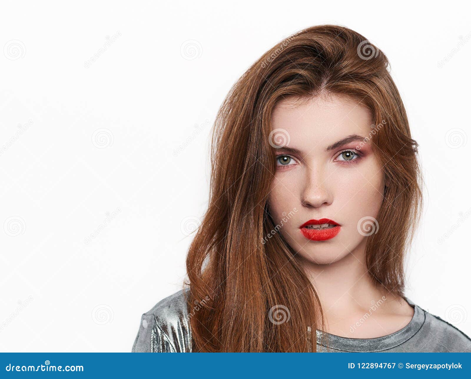 Headshot of Young Beautiful Excited Woman with Gorgeous Natural Red ...