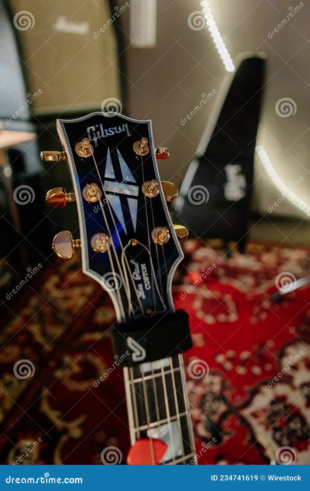 Headstock of the Six String Electric Guitar. Editorial Stock Image
