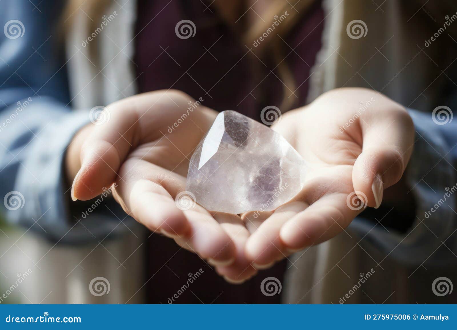 Healing Crystal in Hands for Practice and Rituals, AI Generated Stock