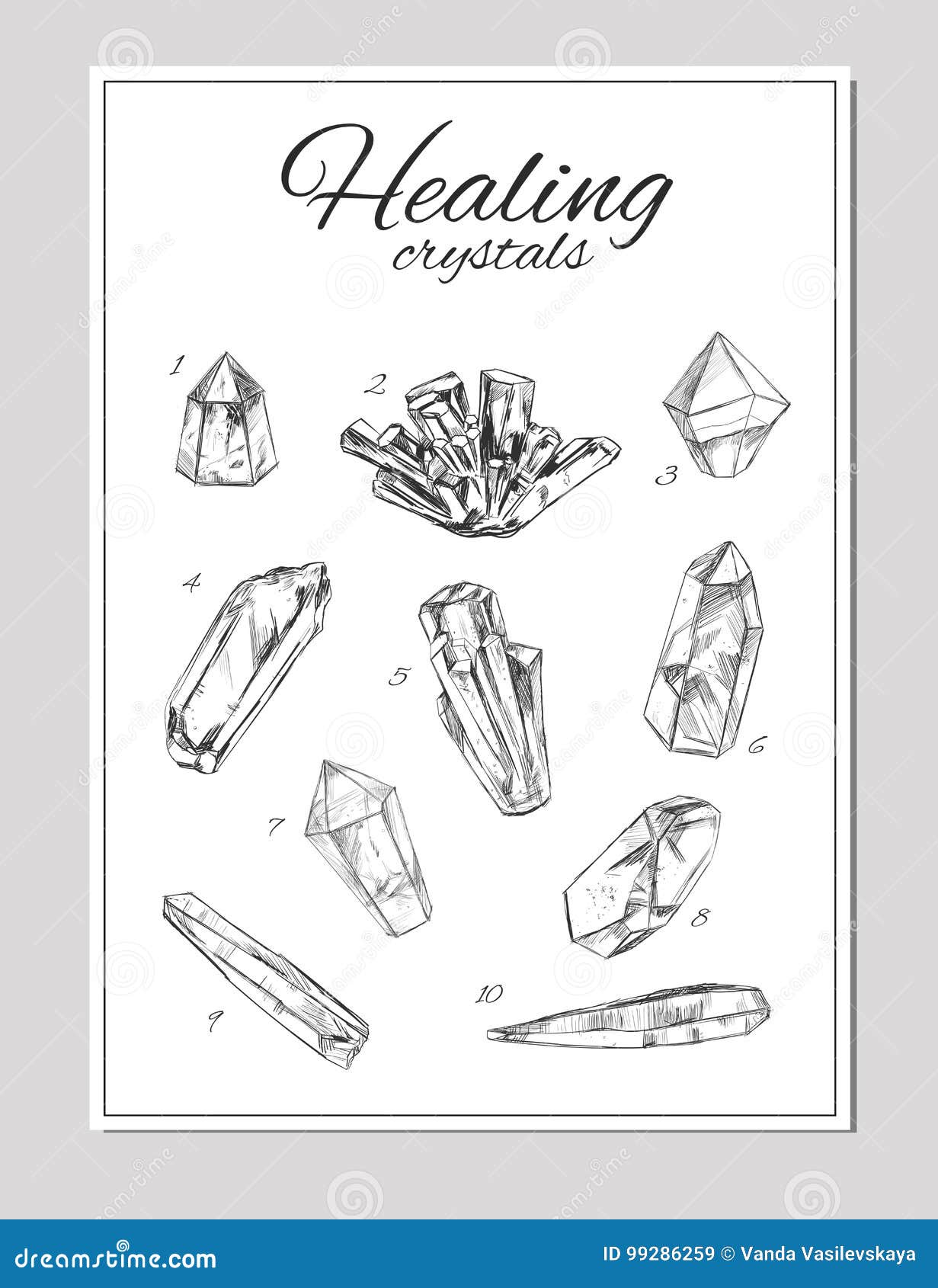 Healing Crystals. Vector Hand Drawn Stock Vector Illustration of