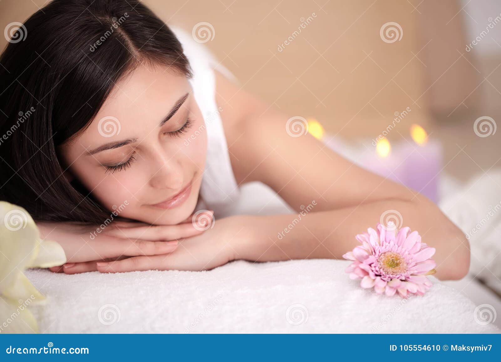 Health Beauty Resort And Relaxation Concept Beautiful Woman With Closed Eyes In Spa Salon