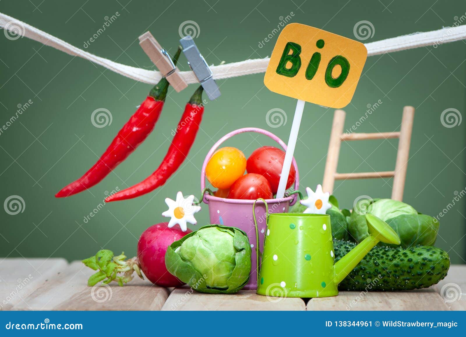 health bio organic food concept. stylish composition of small fruits and vegetables and garden