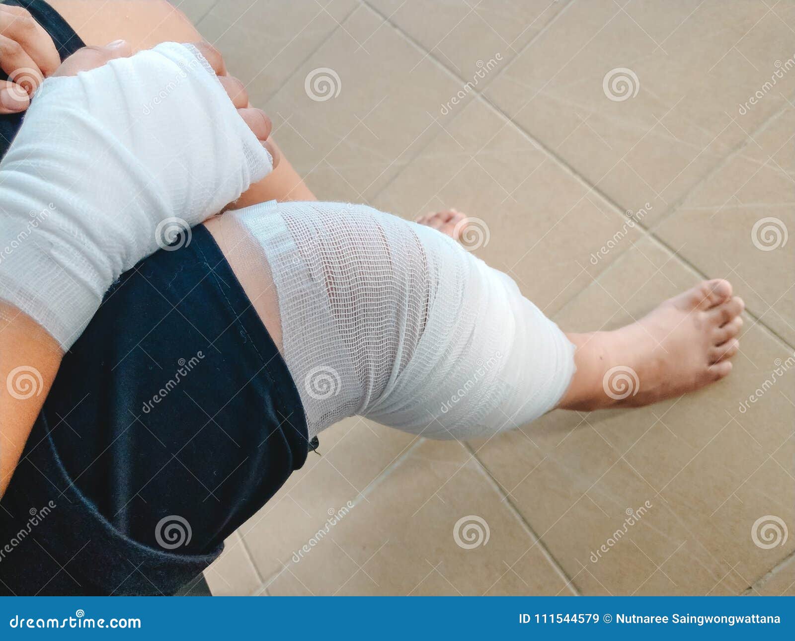 Health Care Background Man Accident Arm and Leg with Bandage