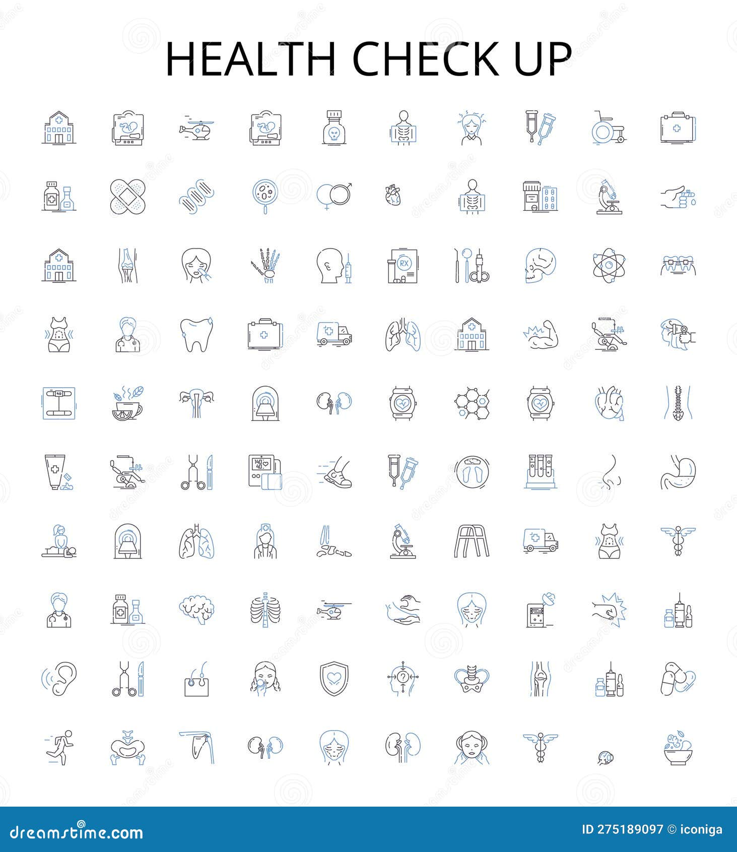 health check up outline icons collection. examination, diagnosis, reviews, tests, scans, ultrasounds, screening 