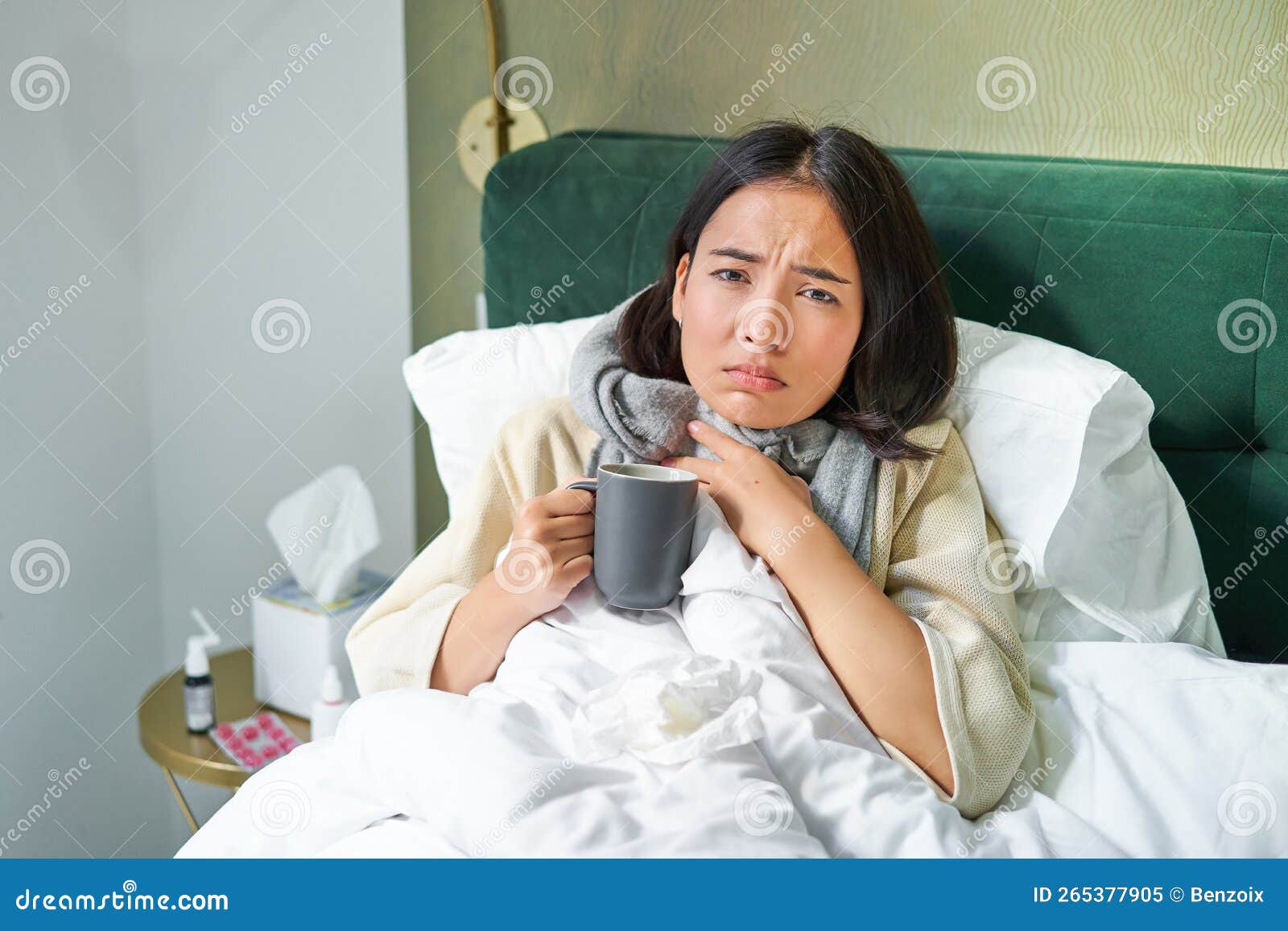 Health, Flu and People Concept. Portrait of Korean Woman Feeling ...