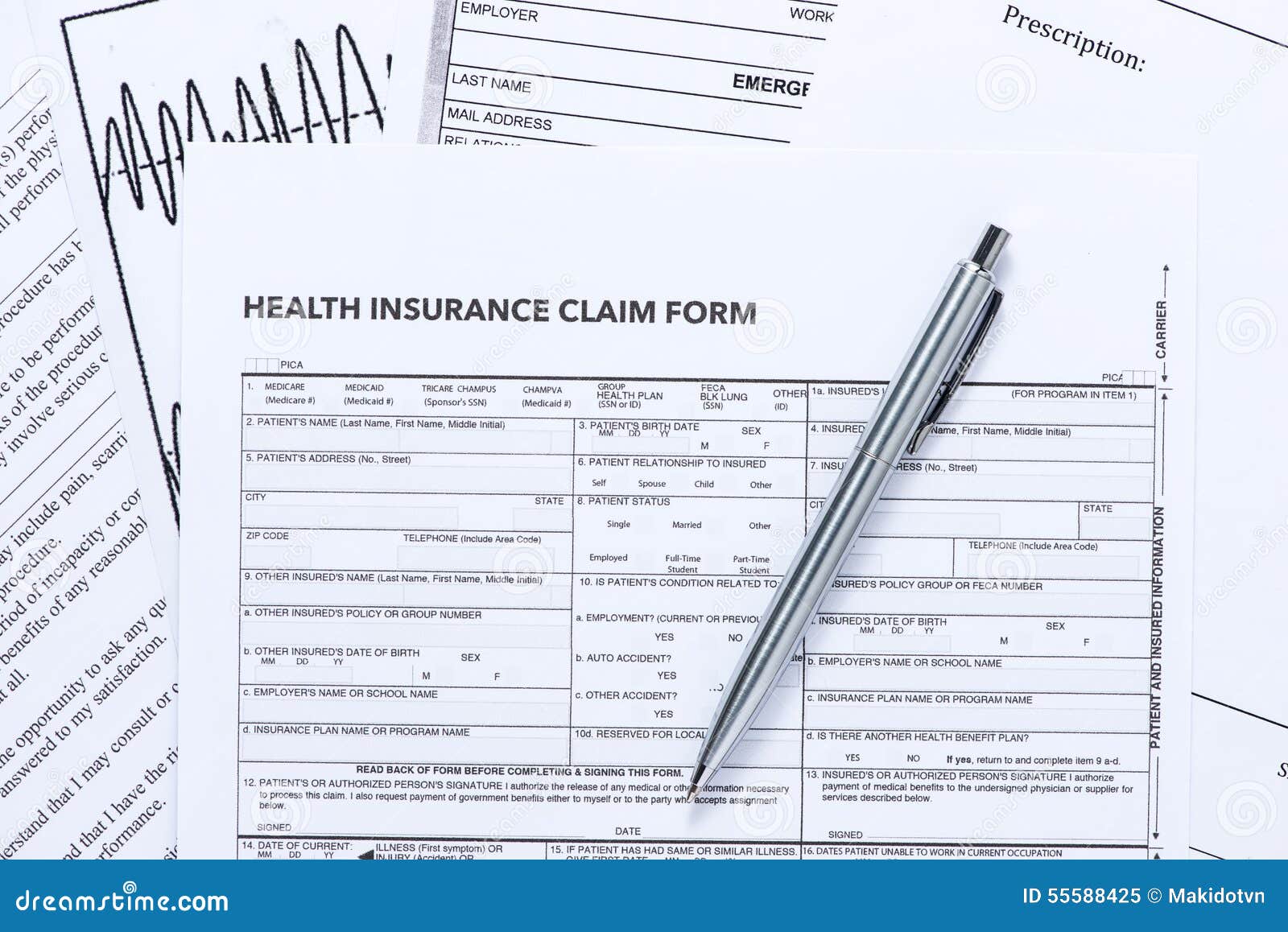 Health Insurance Claim Form with Silver Pen