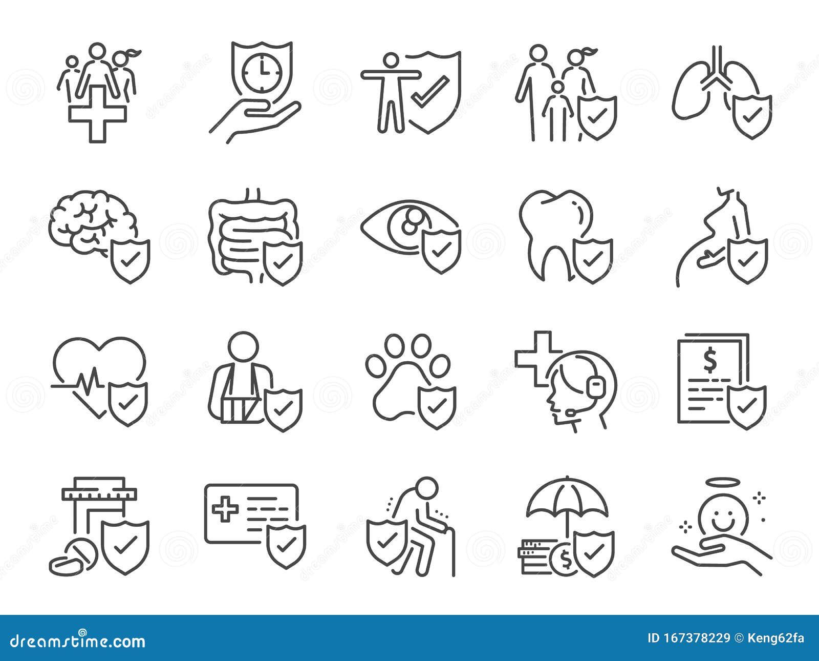 health insurance icon set. included icons as emergency, secure, risk management, protection, healthcare and more.