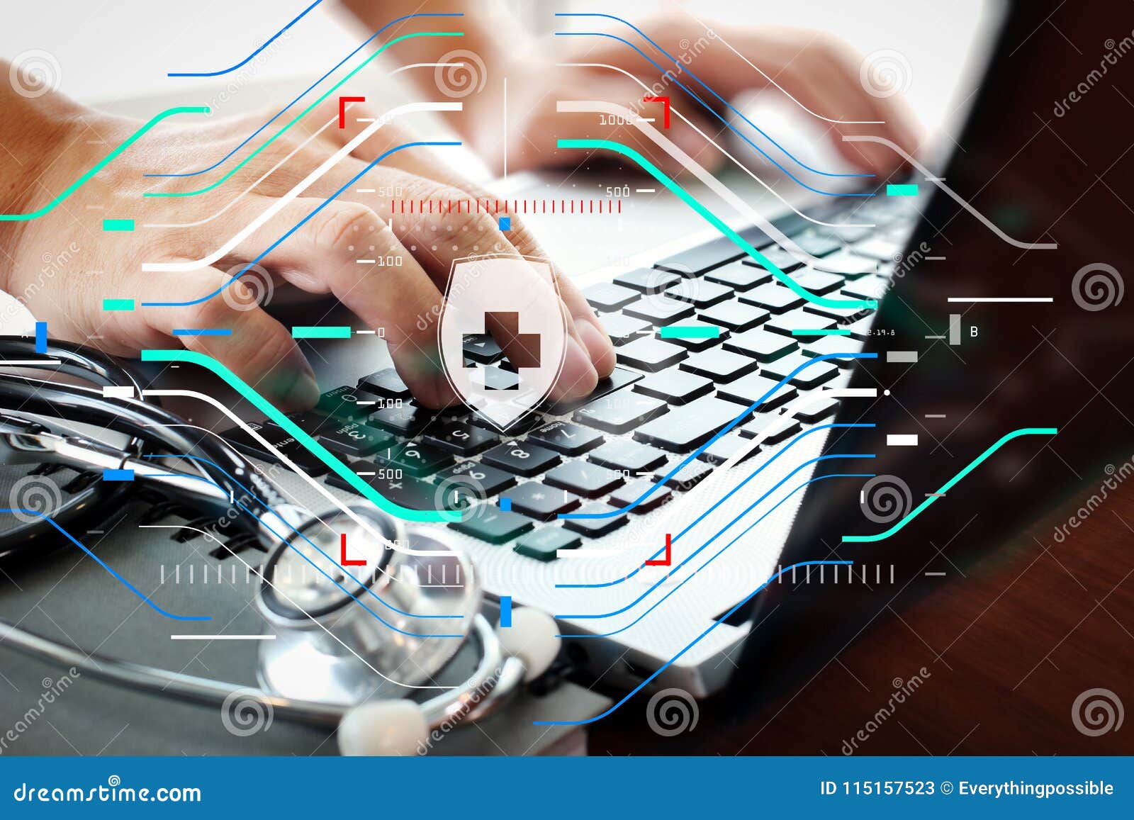 Doctor Working with Laptop Computer in Medical Workspace Office Stock 