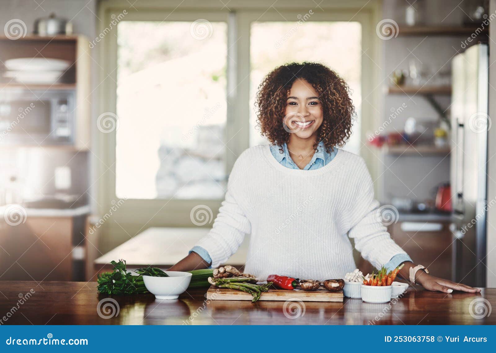 Health Wellness And Food Of A Healthy Lifestyle Portrait Of Happy Black Woman Cooking In A