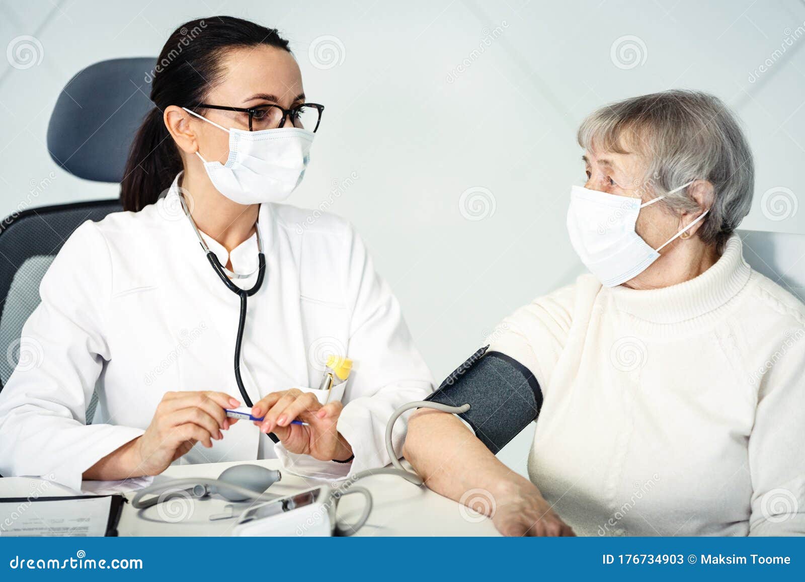 Healthcare In Hospital Concept Female Doctor Consulting Old Lady Stock 