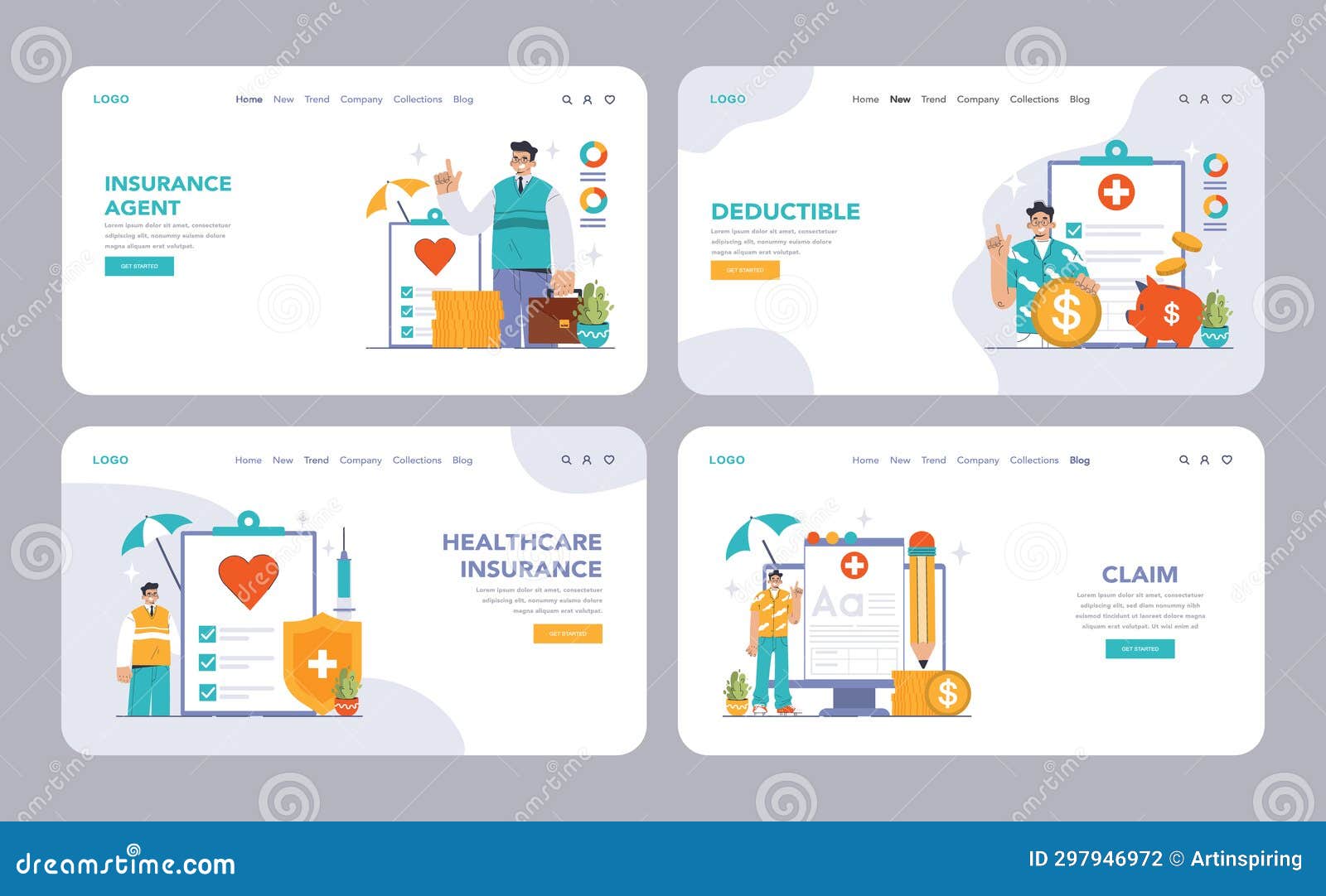 healthcare insurance set. flat  