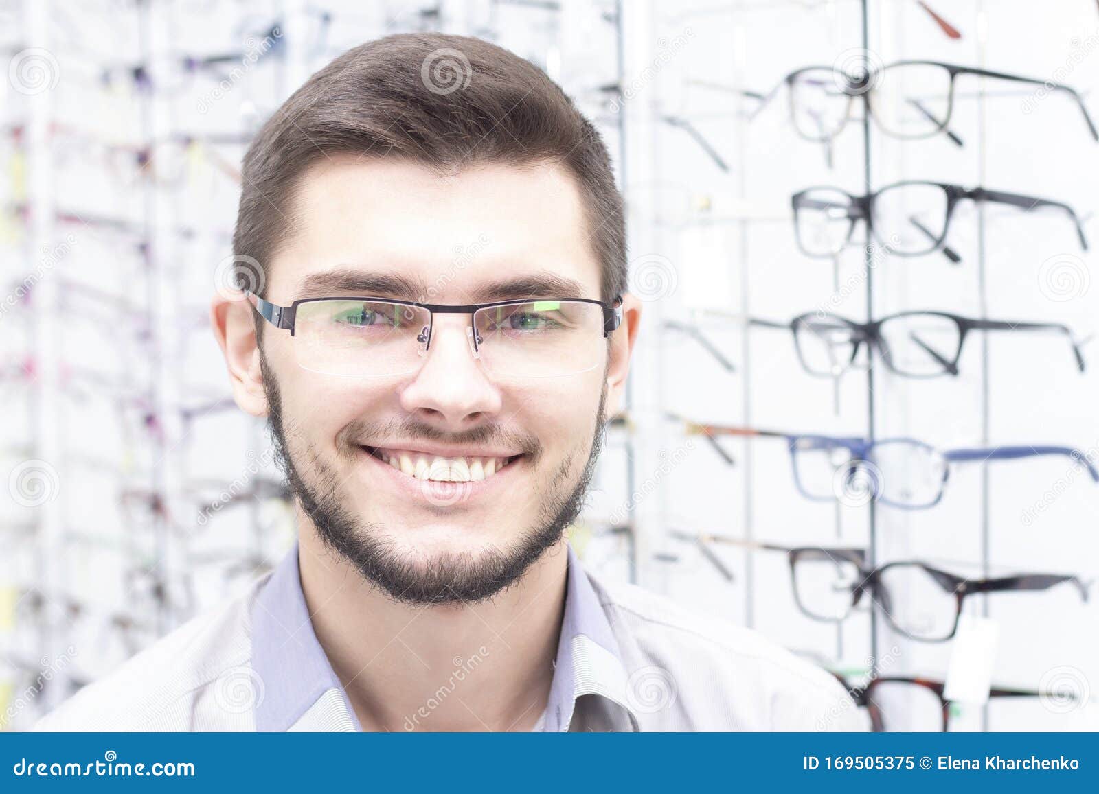 Healthcare, People, Vision and Vision Concept. Men Smiling Trying on ...