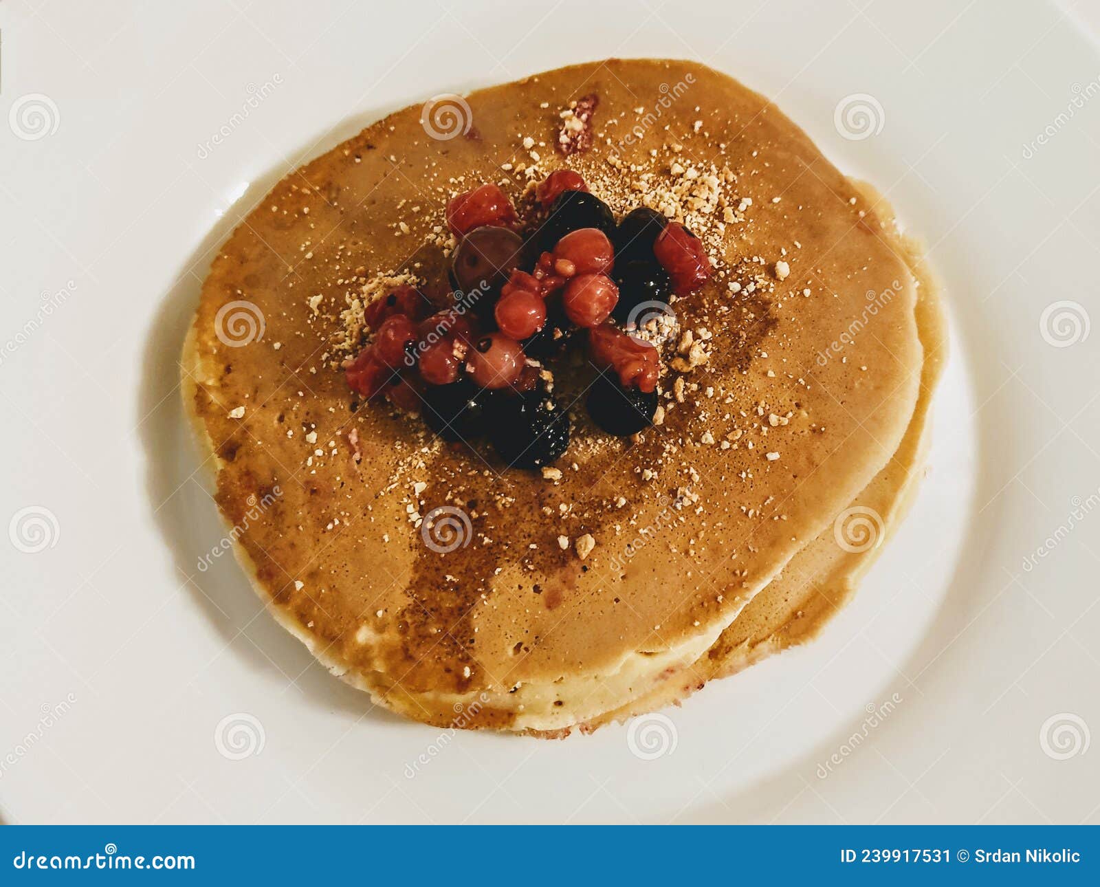 Healthy American Redfruit Pancakes and Maple Syrup Stock Image Image