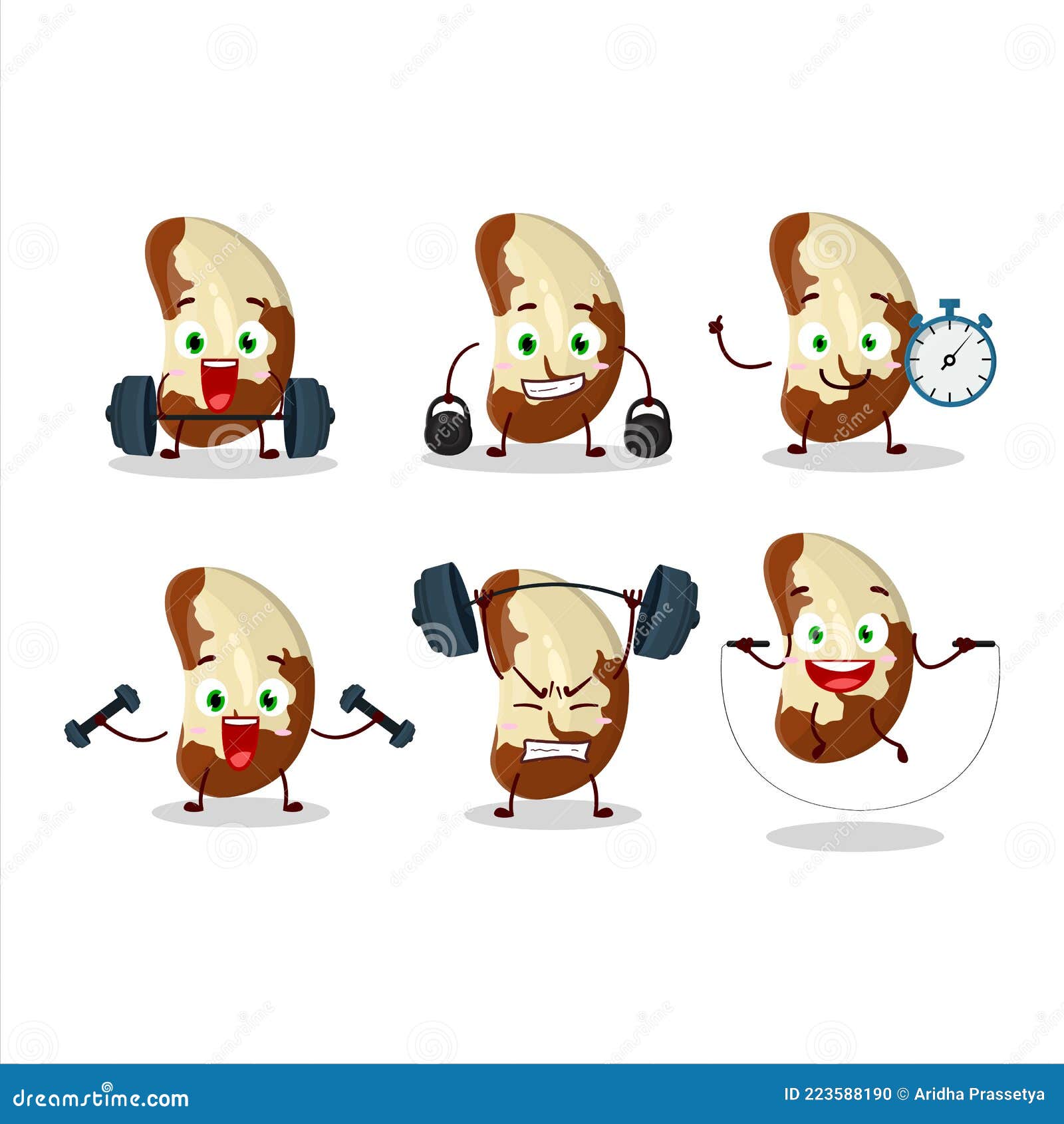 A Healthy Brazil Nuts Cartoon Style Trying Some Tools on Fitness Center