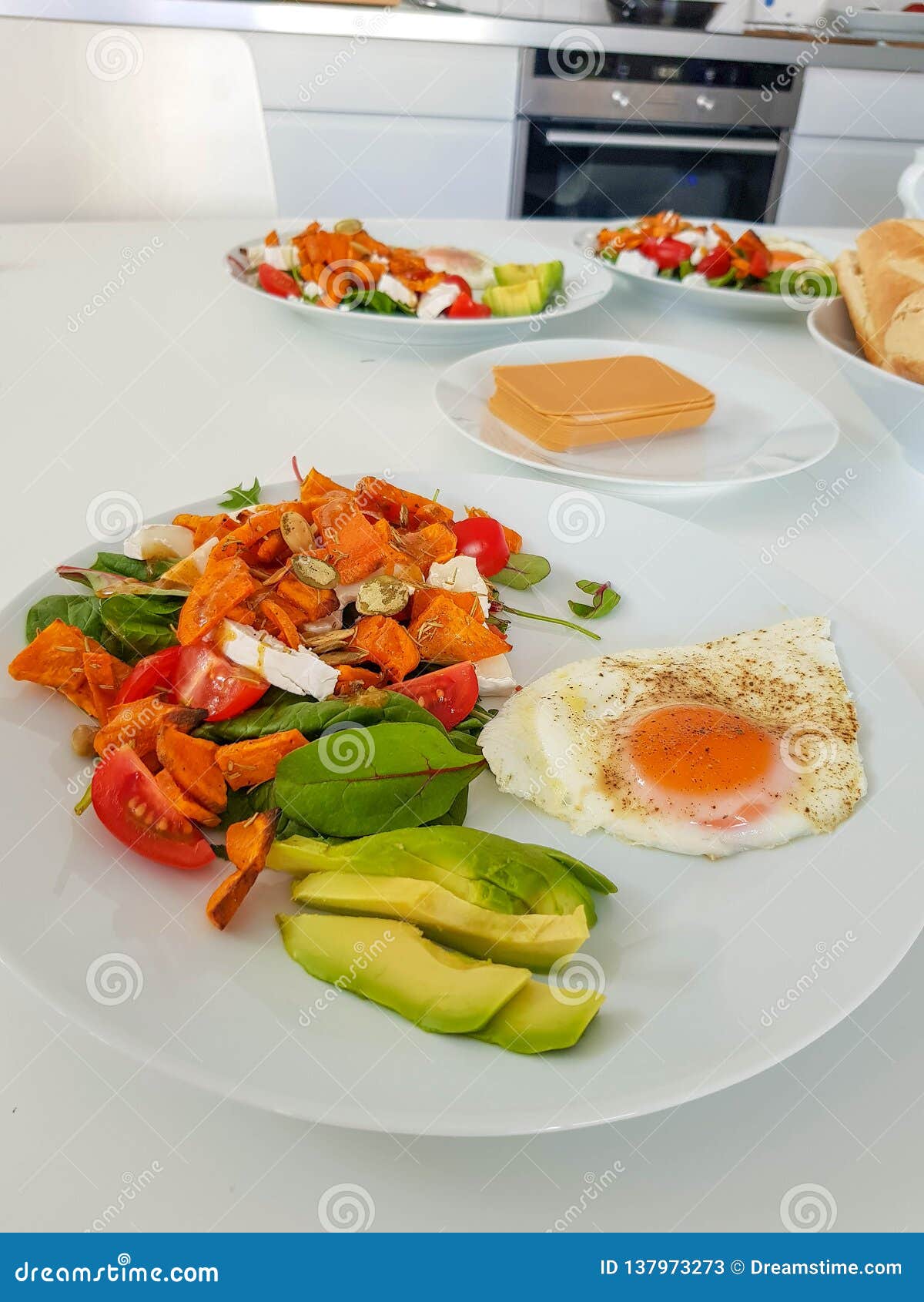 Healthy Breakfast with Avocado and Fried Eggs Stock Image - Image of
