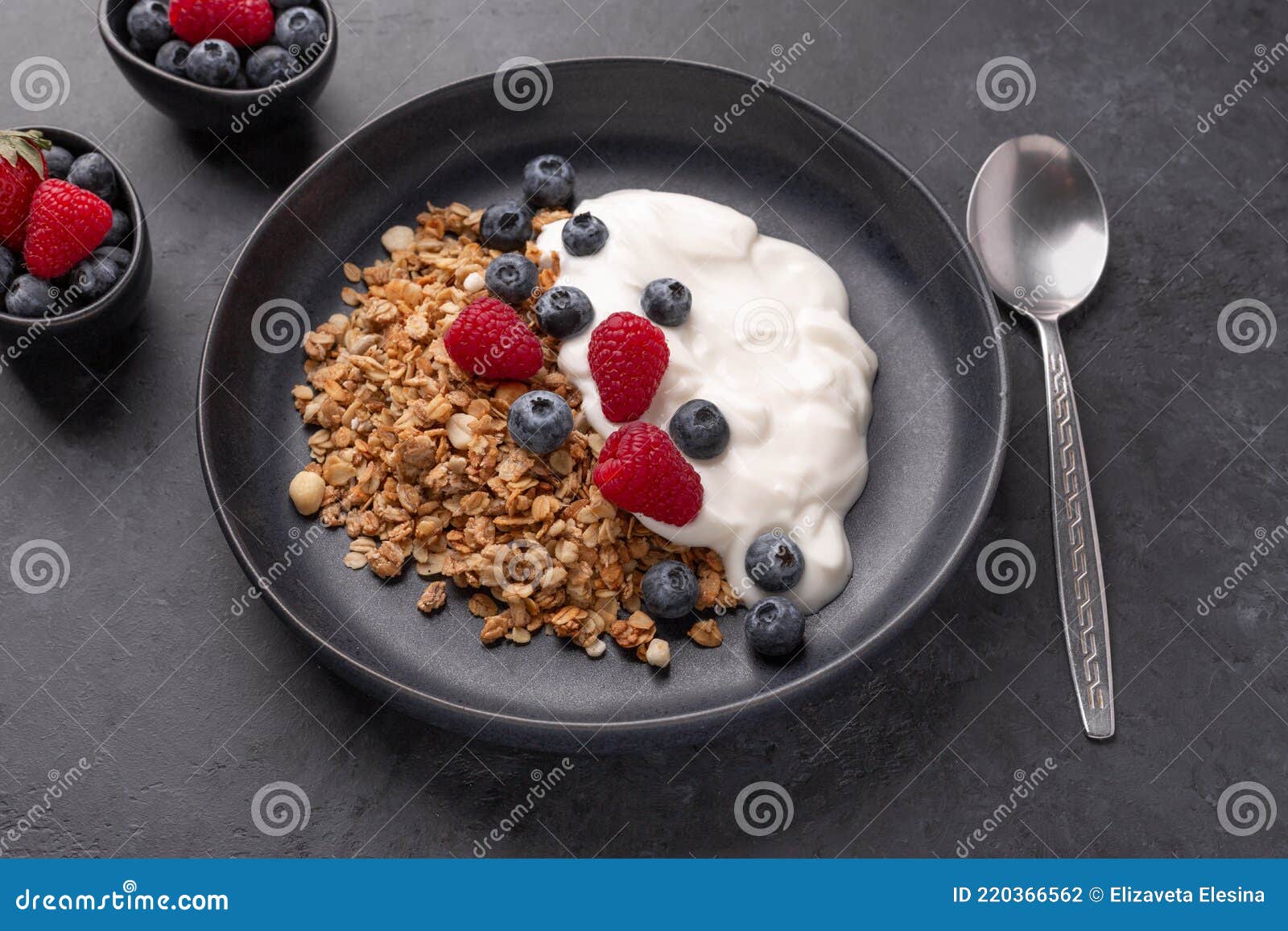 Healthy Breakfast with Baked Granola and Greek Yogurt. Stock Photo