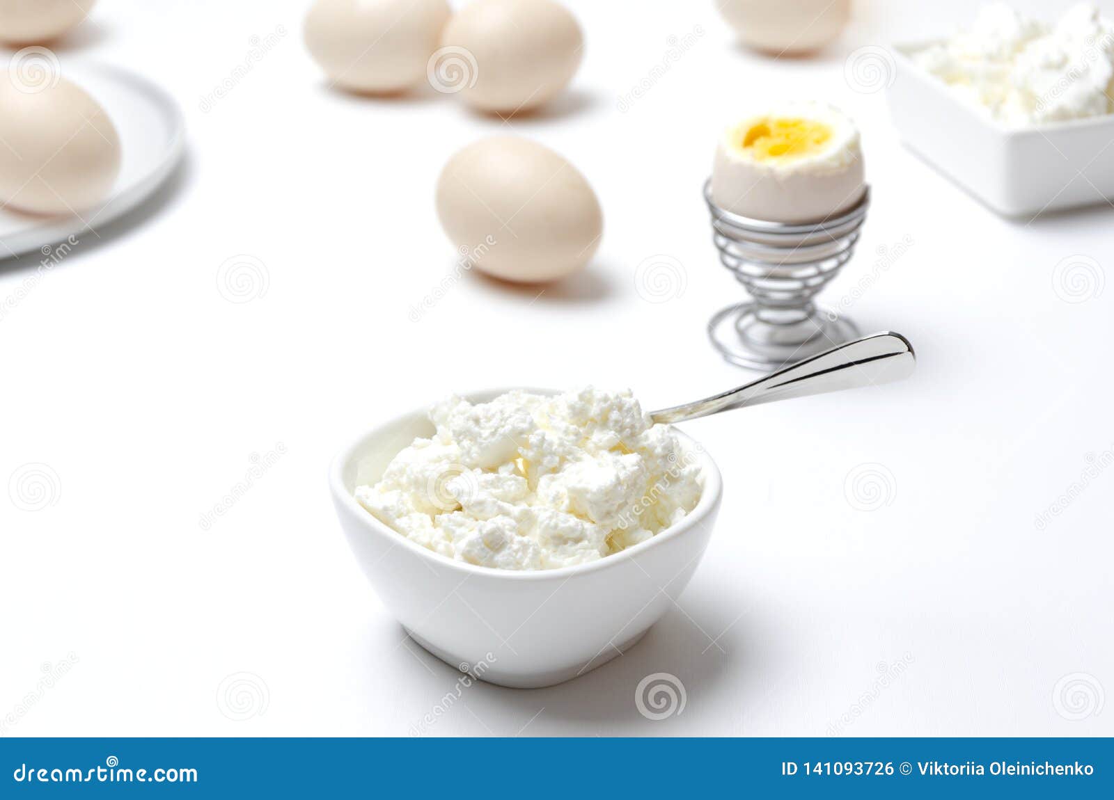 Healthy Breakfast Boiled Eggs And Cottage Cheese Concept Of