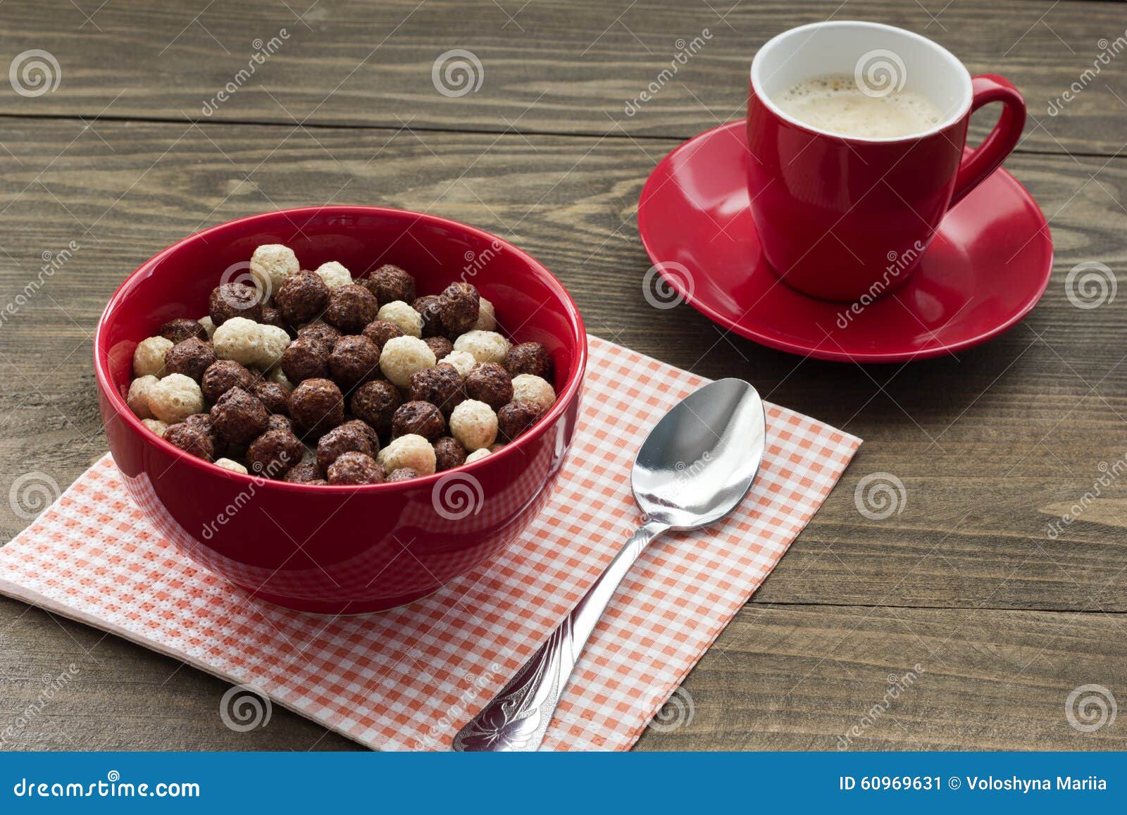 A healthy breakfast cereal balls with milk and coffee on the table
